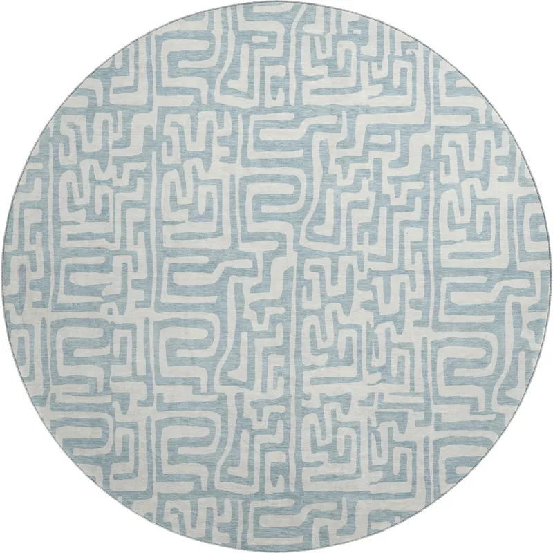 Luxury Washable Indoor/Outdoor The Reserve Denim 8\' x 8\' Round Rug