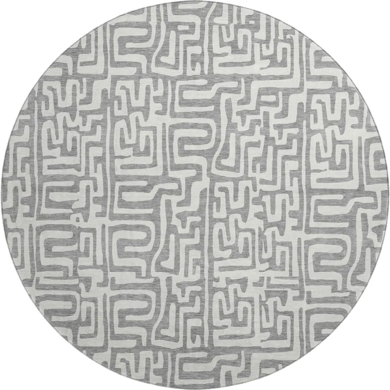 Luxury Washable Indoor/Outdoor The Reserve Gray 8\' x 8\' Round Rug