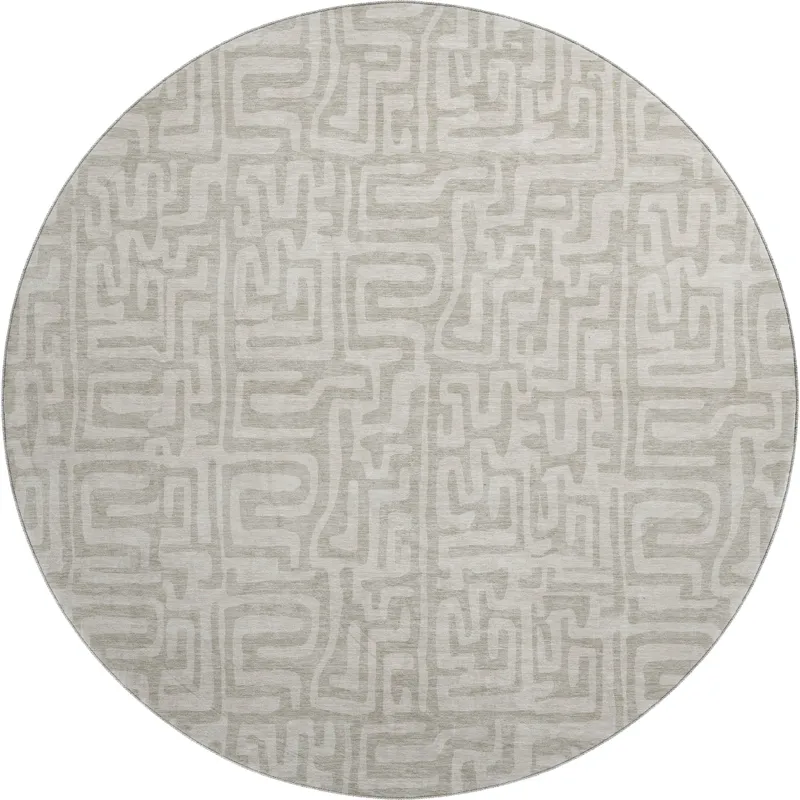 Luxury Washable Indoor/Outdoor The Reserve Taupe 8\' x 8\' Round Rug