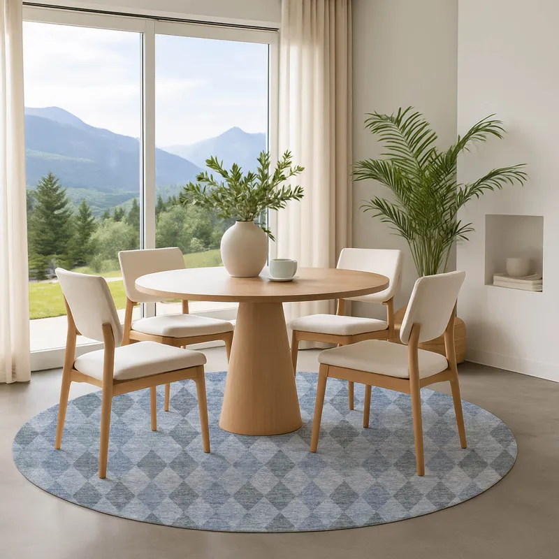Luxury Washable Indoor/Outdoor The Reserve Denim 8\' x 8\' Round Rug