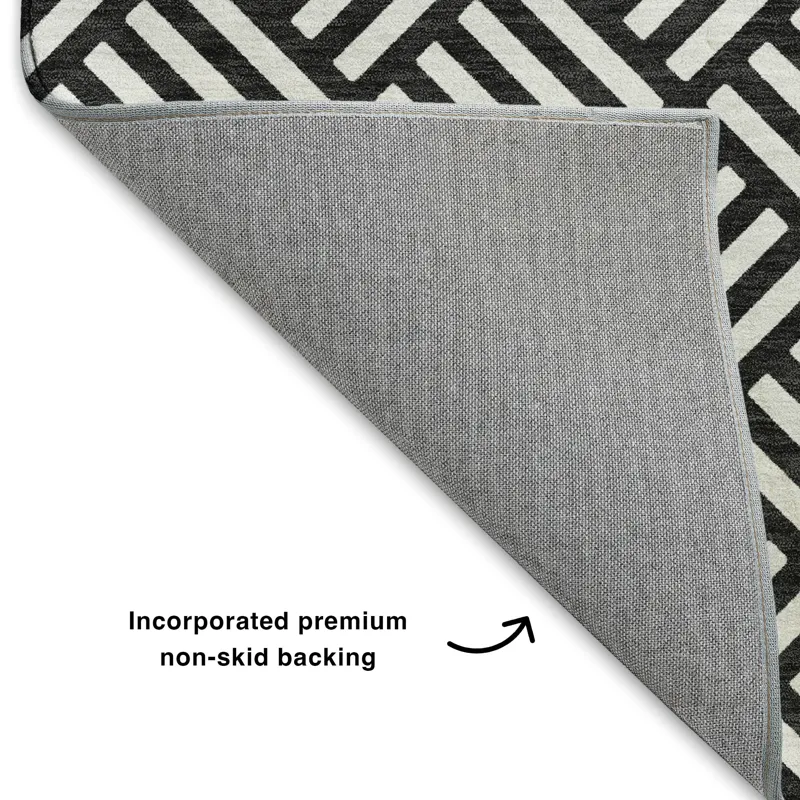 Luxury Washable Indoor/Outdoor The Reserve Black 1\'8\" x 2\'6\" Rug