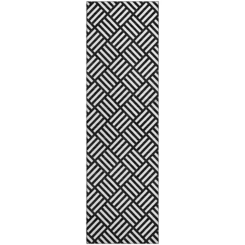 Luxury Washable Indoor/Outdoor The Reserve Black 2\'3\" x 7\'6\" Runner Rug