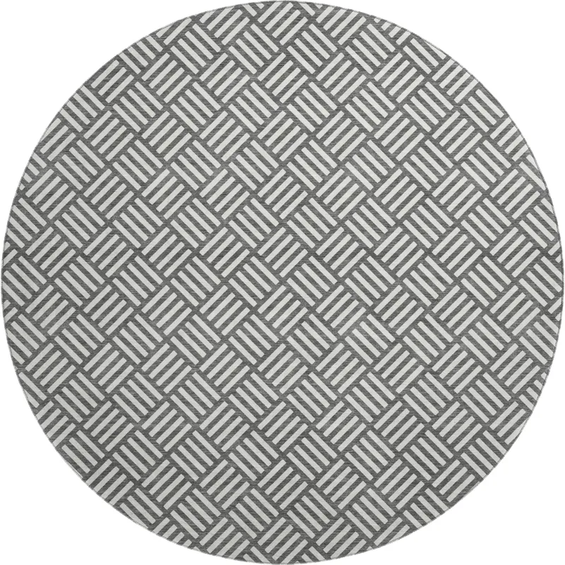 Luxury Washable Indoor/Outdoor The Reserve Charcoal 8\' x 8\' Round Rug