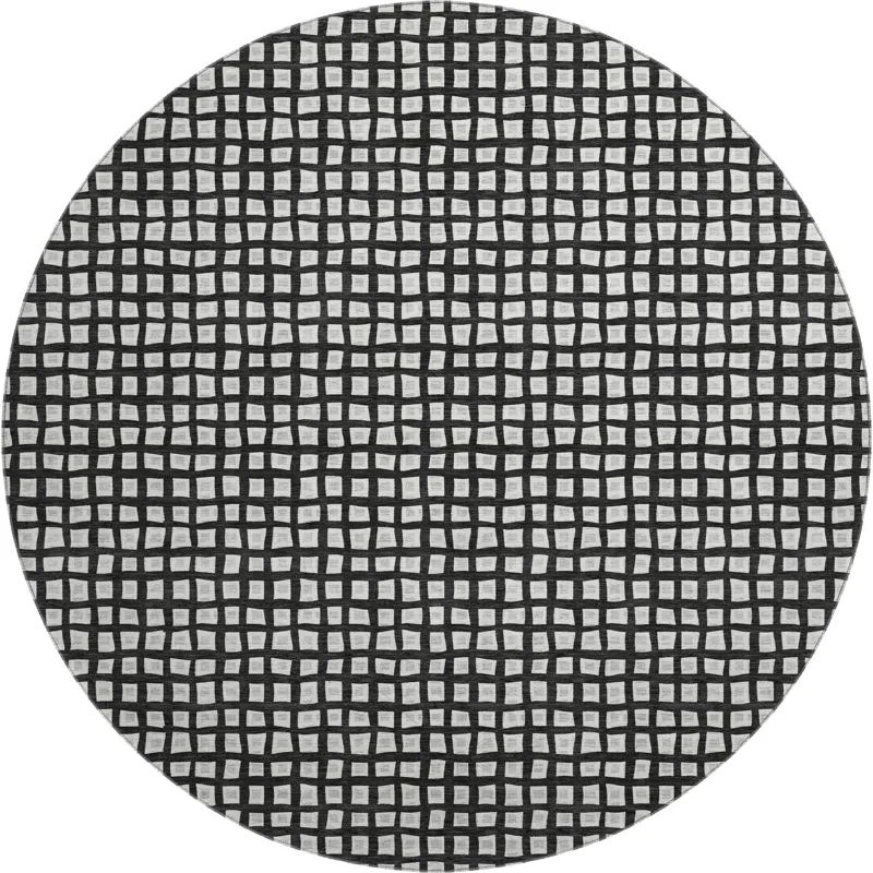 Luxury Washable Indoor/Outdoor The Reserve Black 8\' x 8\' Round Rug