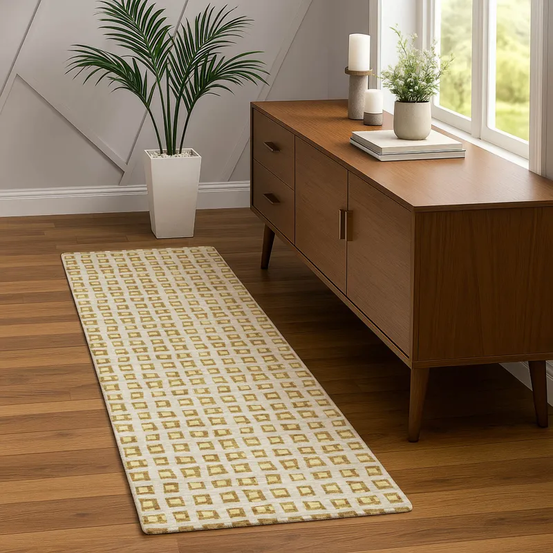 Luxury Washable Indoor/Outdoor The Reserve Gold 2\'3\" x 7\'6\" Runner Rug