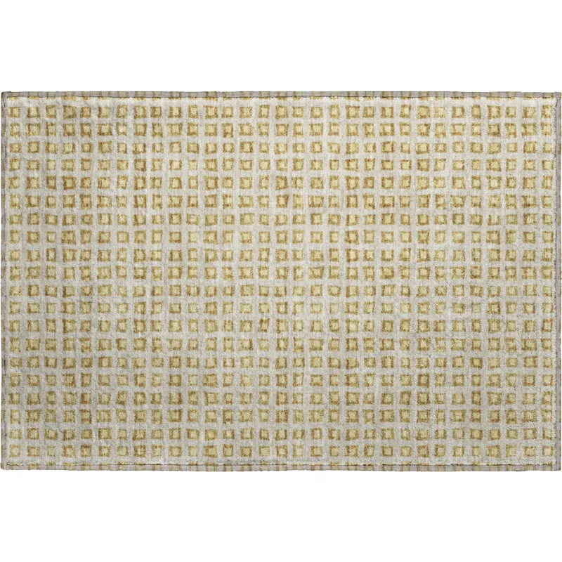 Luxury Washable Indoor/Outdoor The Reserve Gold 1\'8\" x 2\'6\" Rug