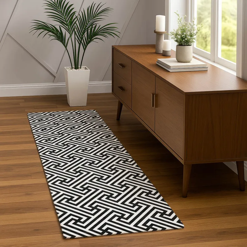 Luxury Washable Indoor/Outdoor The Reserve Black 2\'3\" x 7\'6\" Runner Rug
