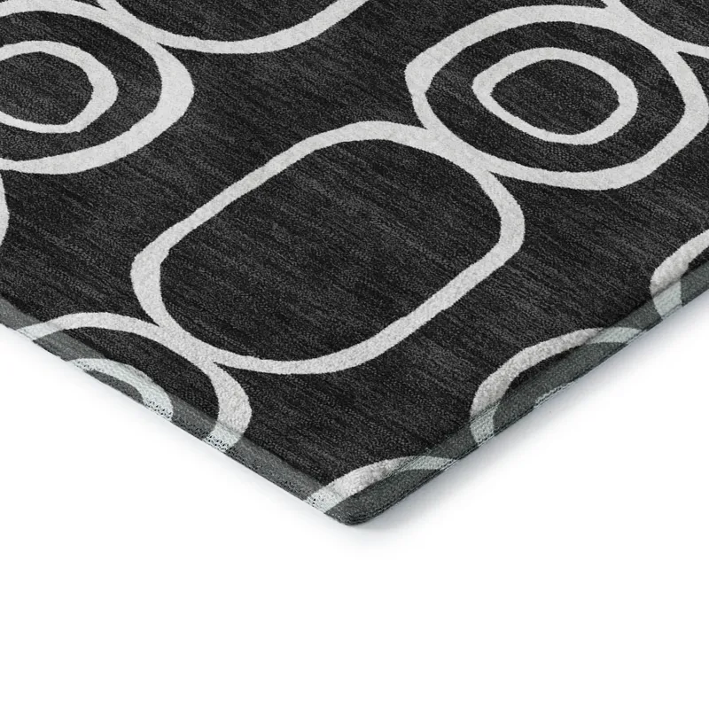 Luxury Washable Indoor/Outdoor The Reserve Black 1\'8\" x 2\'6\" Rug