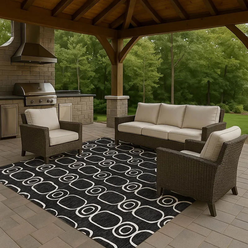 Luxury Washable Indoor/Outdoor The Reserve Black 10\' x 14\' Rug