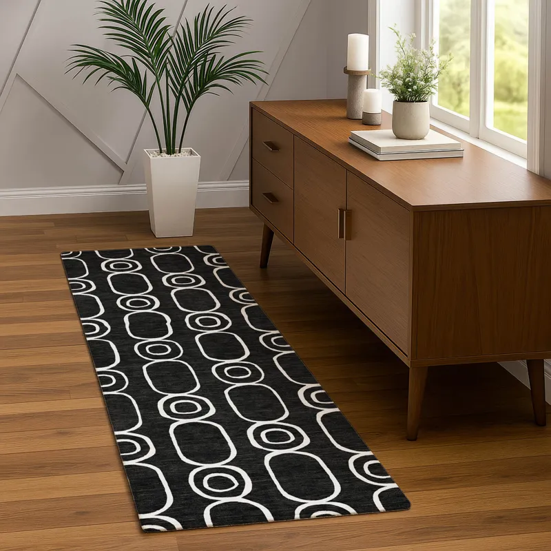 Luxury Washable Indoor/Outdoor The Reserve Black 2\'3\" x 7\'6\" Runner Rug