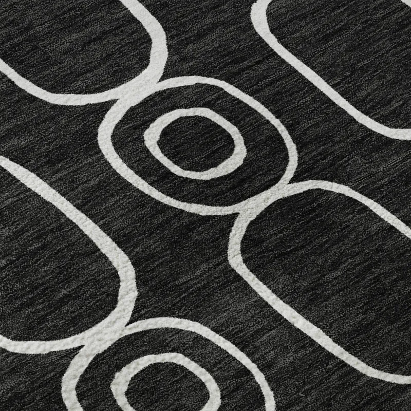 Luxury Washable Indoor/Outdoor The Reserve Black 1\'8\" x 2\'6\" Rug