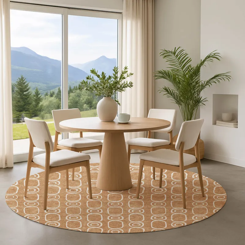 Luxury Washable Indoor/Outdoor The Reserve Copper 8\' x 8\' Round Rug