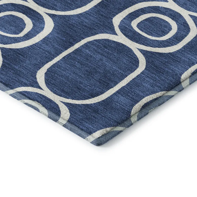 Luxury Washable Indoor/Outdoor The Reserve Navy 8\' x 8\' Round Rug