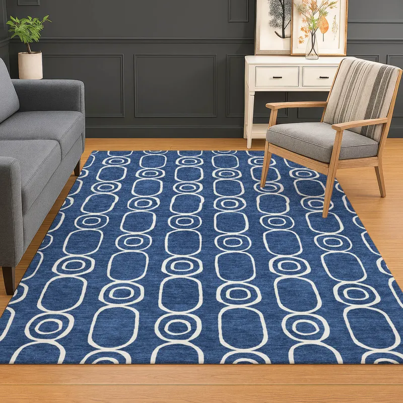 Luxury Washable Indoor/Outdoor The Reserve Navy 9\' x 12\' Rug