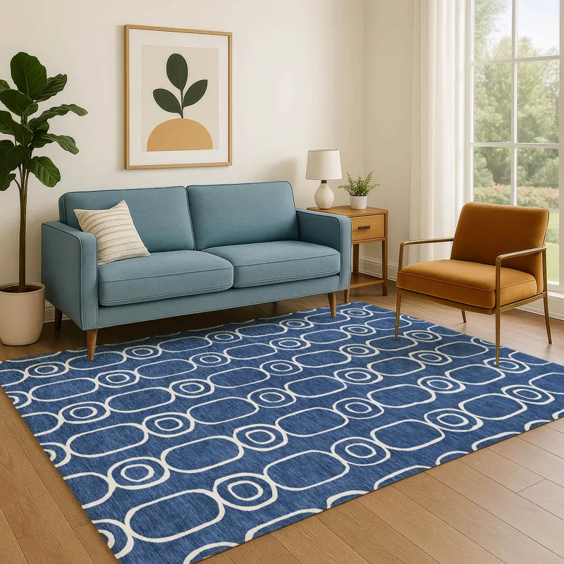 Luxury Washable Indoor/Outdoor The Reserve Navy 9\' x 12\' Rug