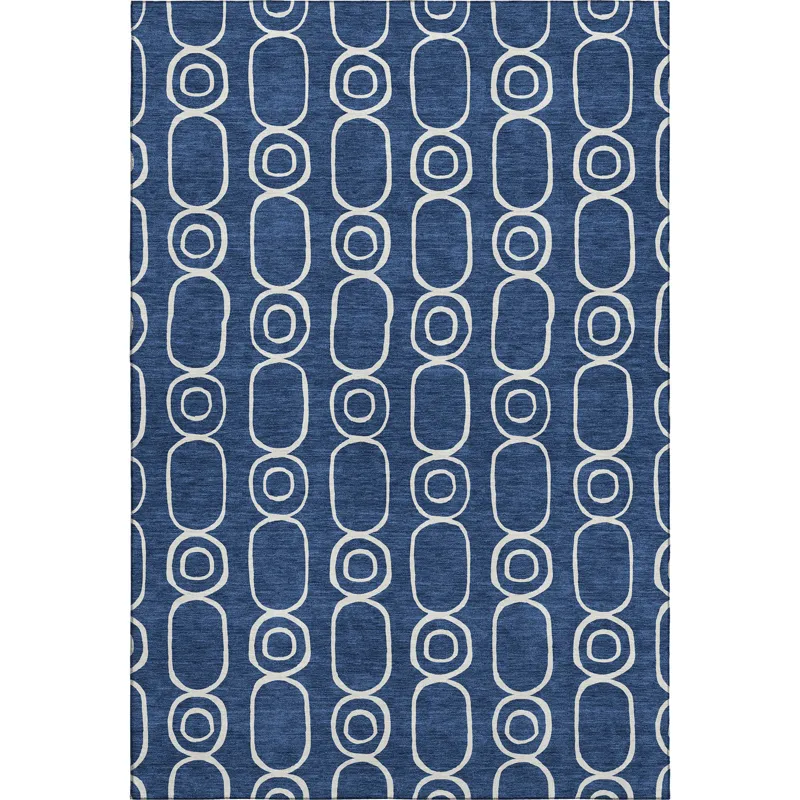 Luxury Washable Indoor/Outdoor The Reserve Navy 9\' x 12\' Rug