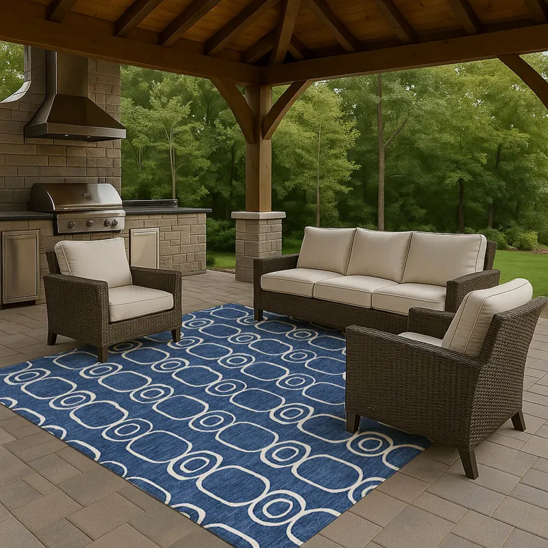 Luxury Washable Indoor/Outdoor The Reserve Navy 9\' x 12\' Rug
