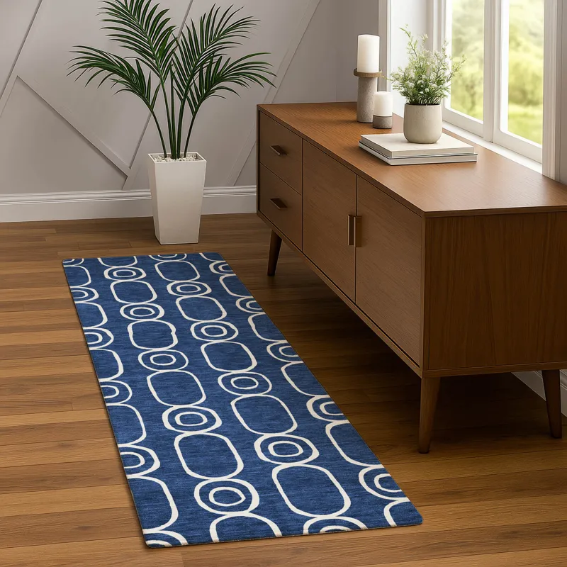 Luxury Washable Indoor/Outdoor The Reserve Navy 2\'3\" x 7\'6\" Runner Rug