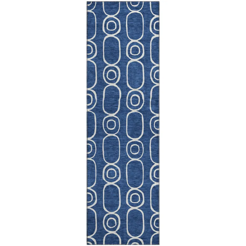 Luxury Washable Indoor/Outdoor The Reserve Navy 2\'3\" x 7\'6\" Runner Rug