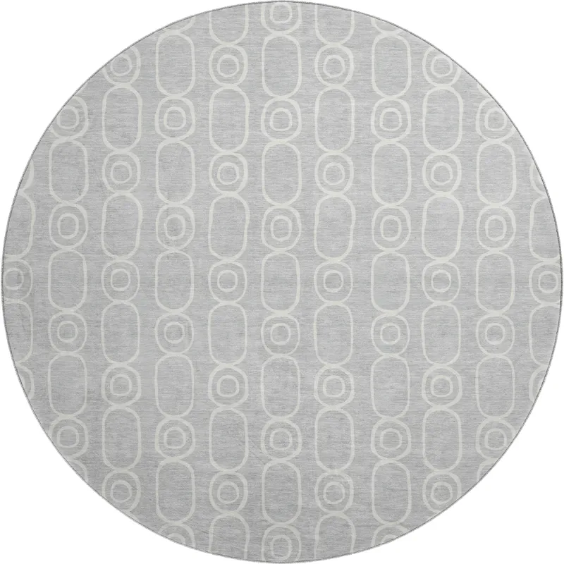 Luxury Washable Indoor/Outdoor The Reserve Silver 8\' x 8\' Round Rug