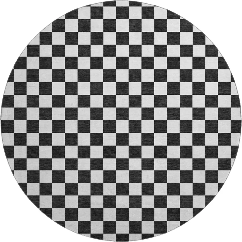 Luxury Washable Indoor/Outdoor The Reserve Black 8\' x 8\' Round Rug