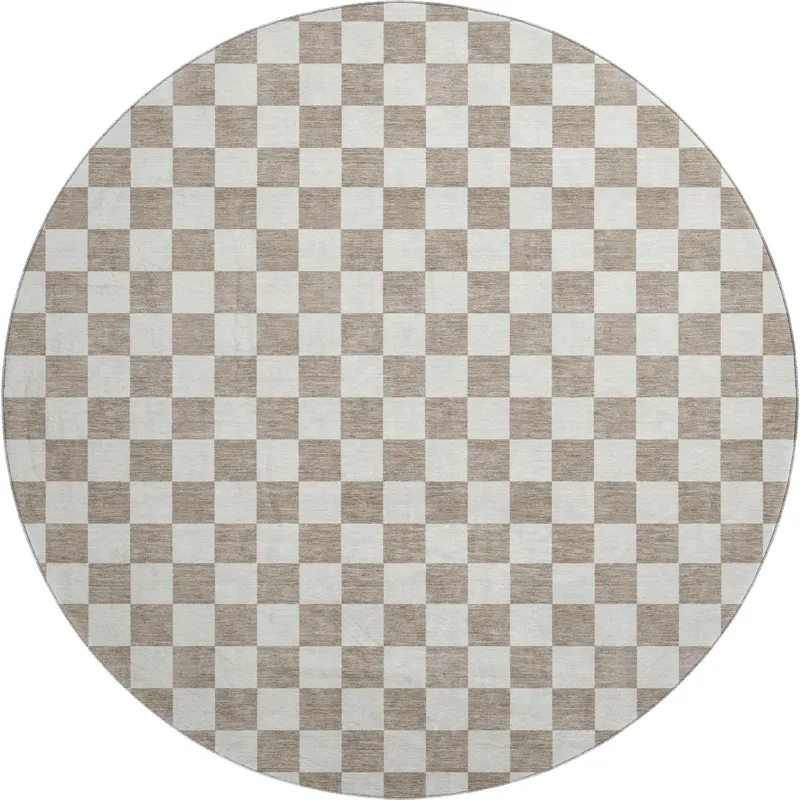 Luxury Washable Indoor/Outdoor The Reserve Khaki 8\' x 8\' Round Rug