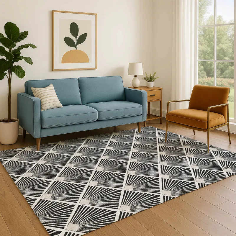 Luxury Washable Indoor/Outdoor The Reserve Black 5\' x 7\'6\" Rug