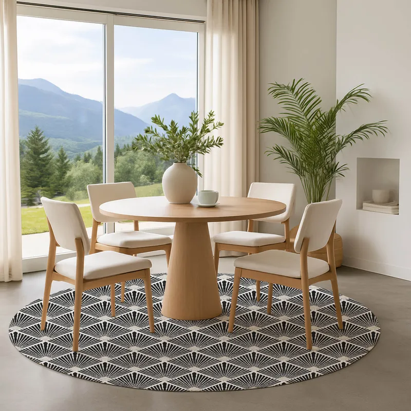Luxury Washable Indoor/Outdoor The Reserve Black 8\' x 8\' Round Rug