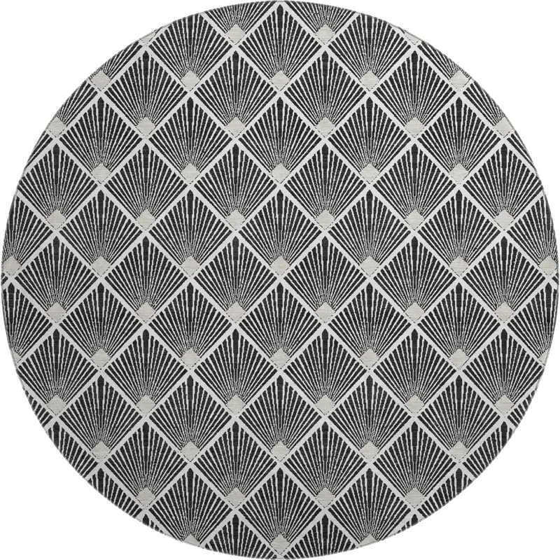 Luxury Washable Indoor/Outdoor The Reserve Black 8\' x 8\' Round Rug
