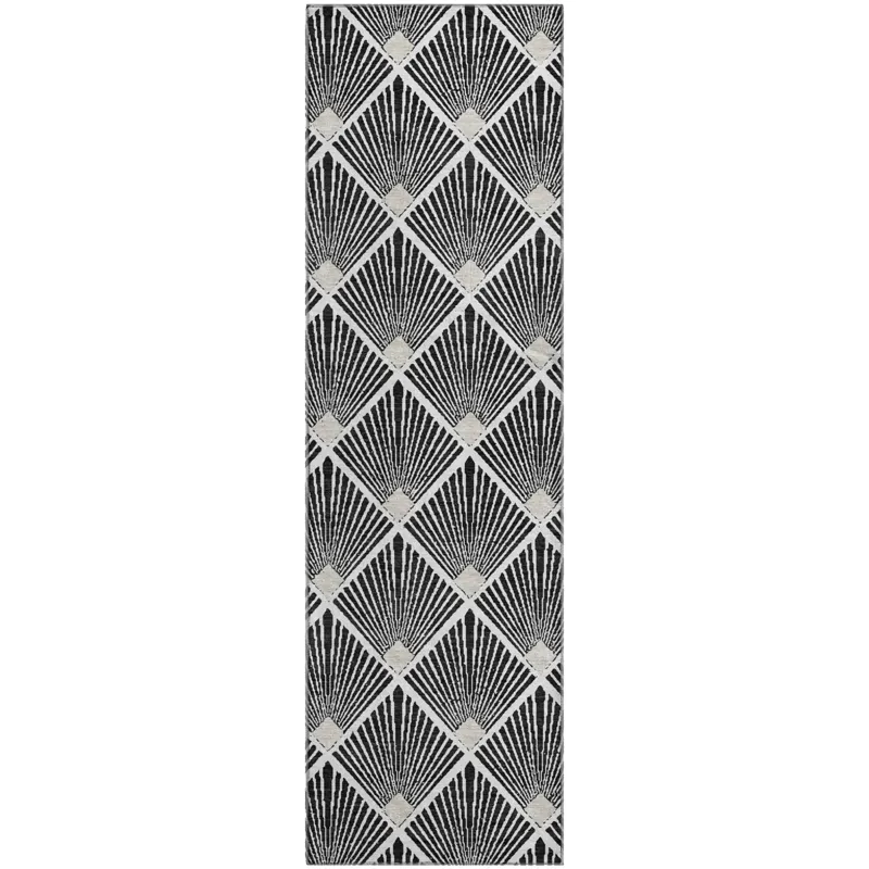 Luxury Washable Indoor/Outdoor The Reserve Black 2\'3\" x 7\'6\" Runner Rug