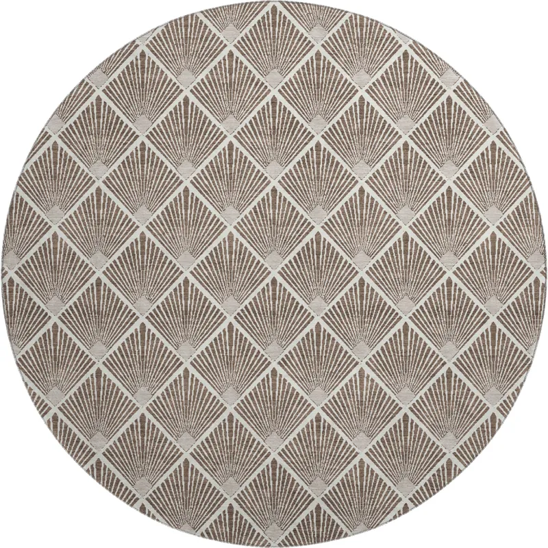 Luxury Washable Indoor/Outdoor The Reserve Brown 8\' x 8\' Round Rug