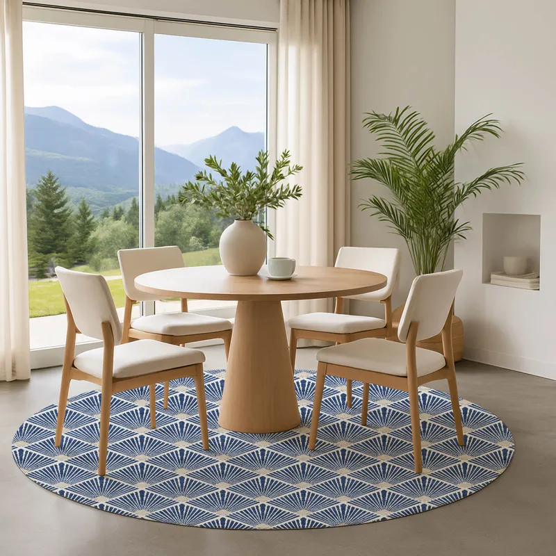 Luxury Washable Indoor/Outdoor The Reserve Navy 8\' x 8\' Round Rug