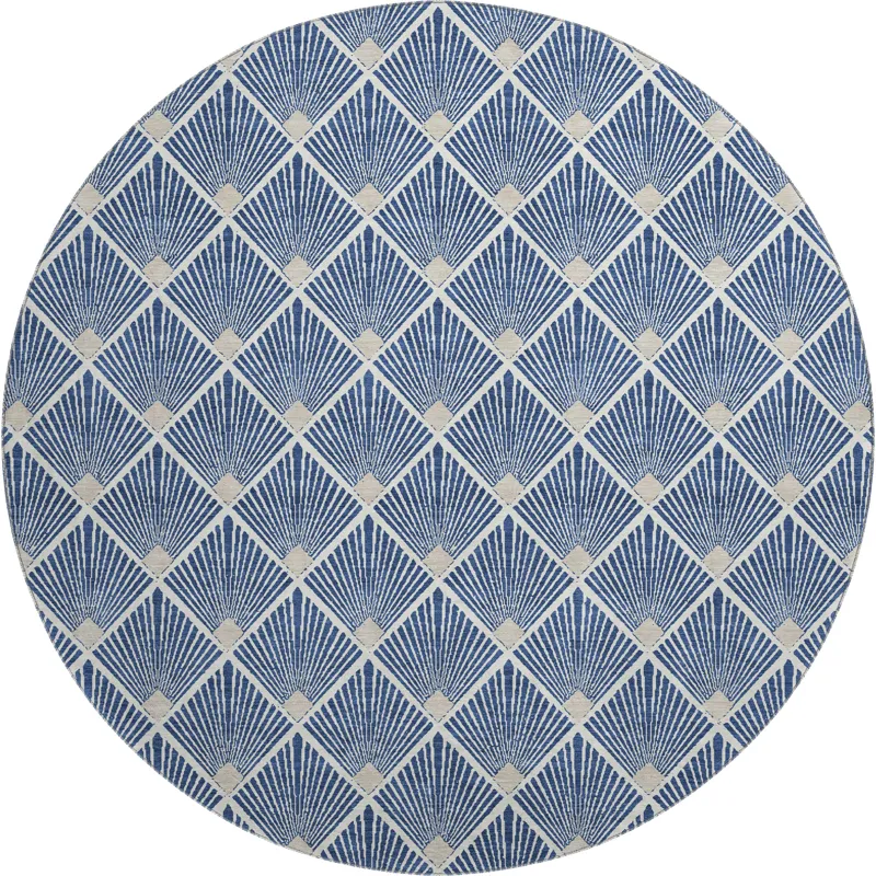 Luxury Washable Indoor/Outdoor The Reserve Navy 8\' x 8\' Round Rug