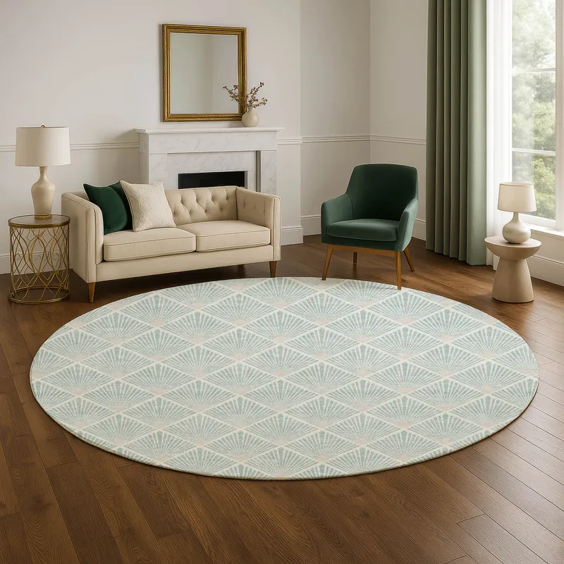 Luxury Washable Indoor/Outdoor The Reserve Seafoam 8\' x 8\' Round Rug