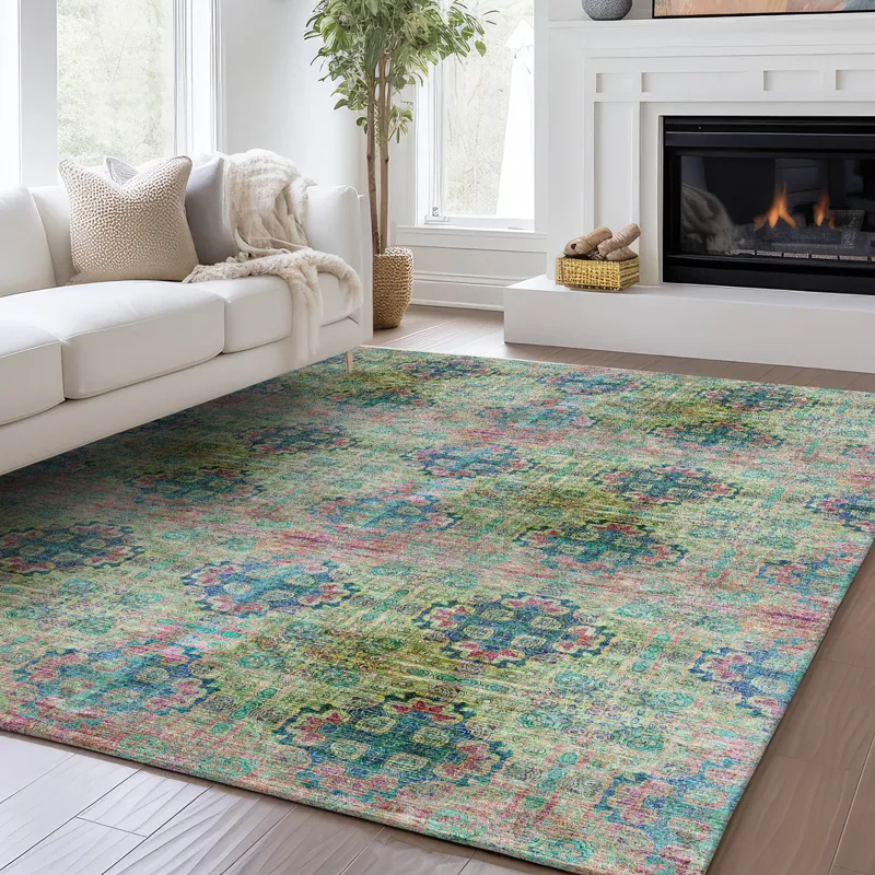 Luxury Washable Trevi Green 10\' x 14\' Rug