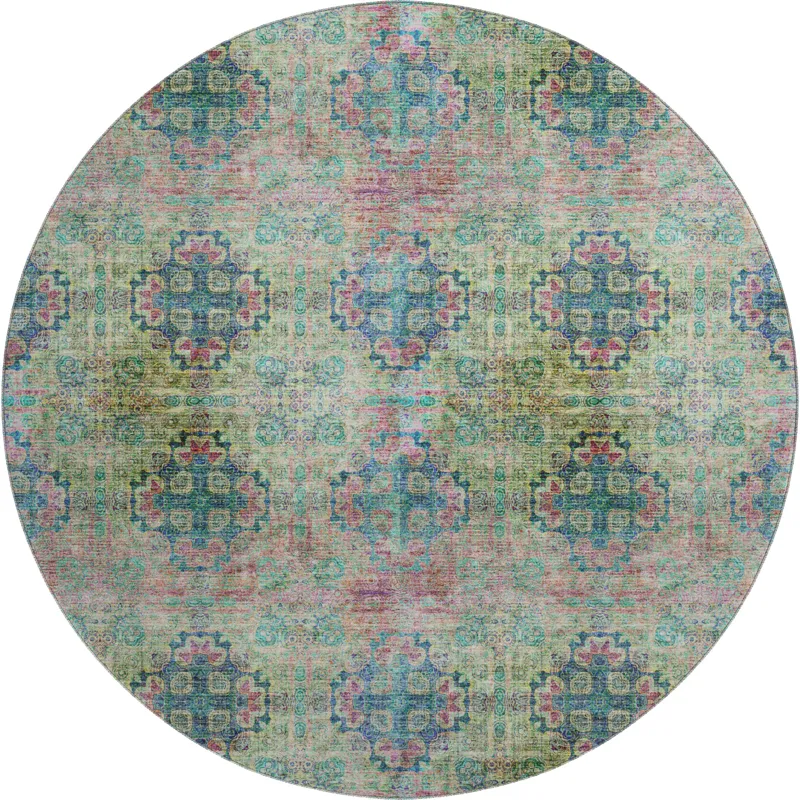 Luxury Washable Trevi Green 8\' x 8\' Round Rug