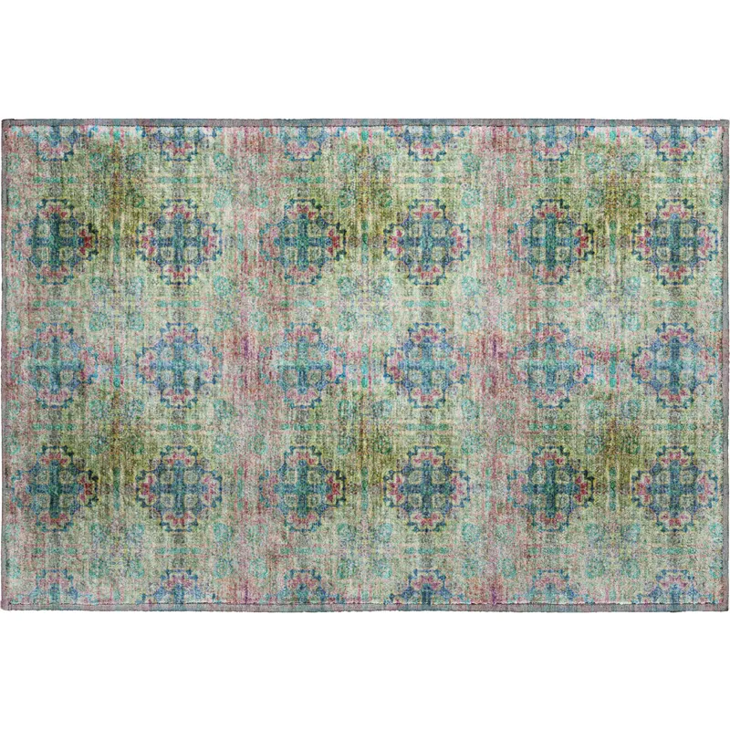 Luxury Washable Trevi Green 1\'8\" x 2\'6\" Rug