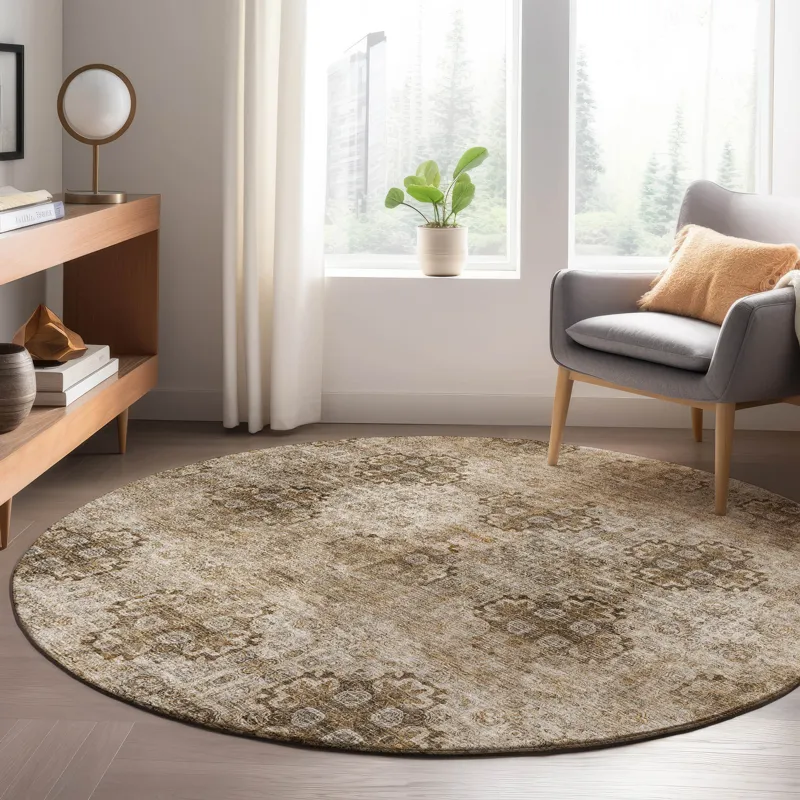 Luxury Washable Trevi Taupe 8\' x 8\' Round Rug