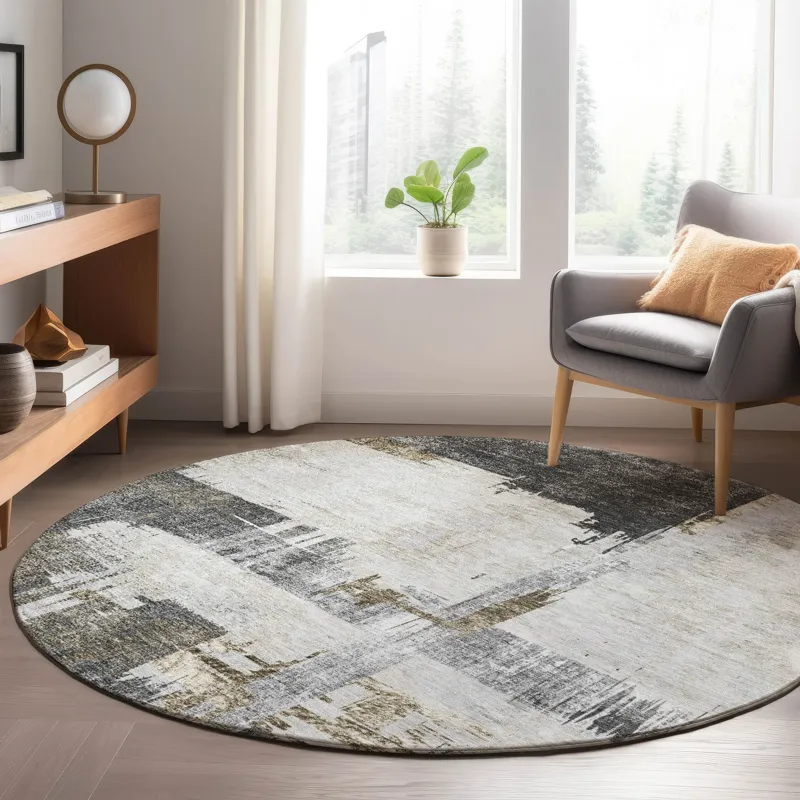 Luxury Washable Trevi Gray 8\' x 8\' Round Rug