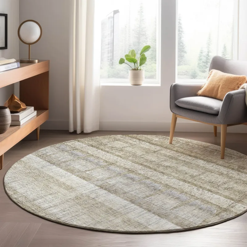 Luxury Washable Trevi Taupe 8\' x 8\' Round Rug