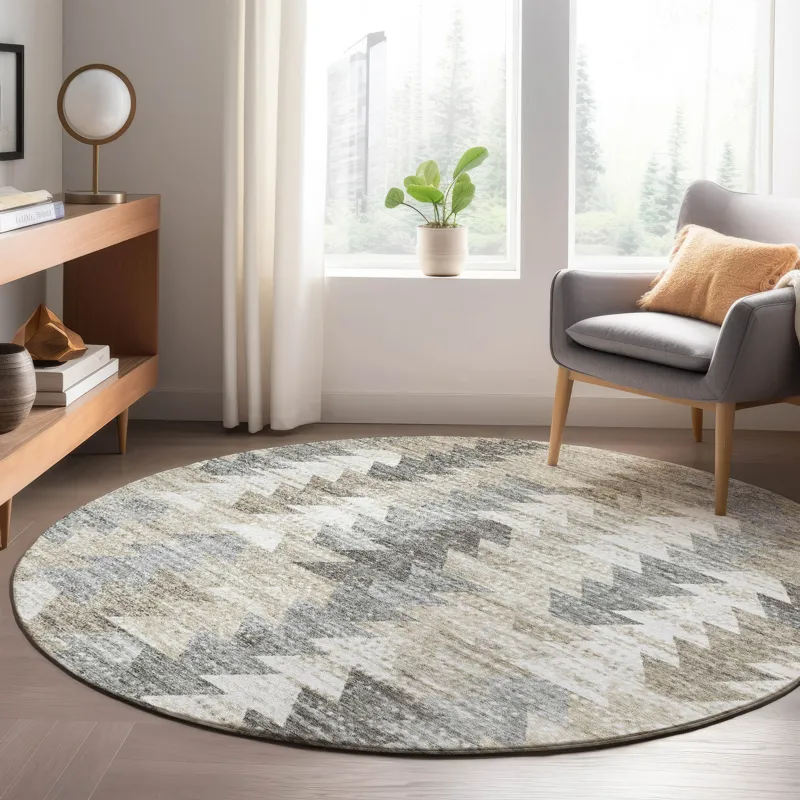 Luxury Washable Trevi Taupe 8\' x 8\' Round Rug
