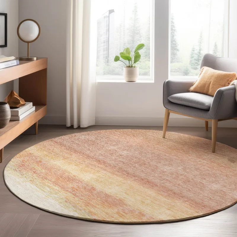 Luxury Washable Trevi Salmon 8\' x 8\' Round Rug