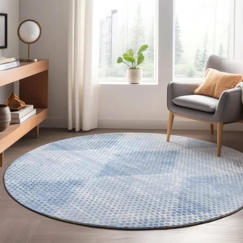 Luxury Washable Trevi Blue 8\' x 8\' Round Rug