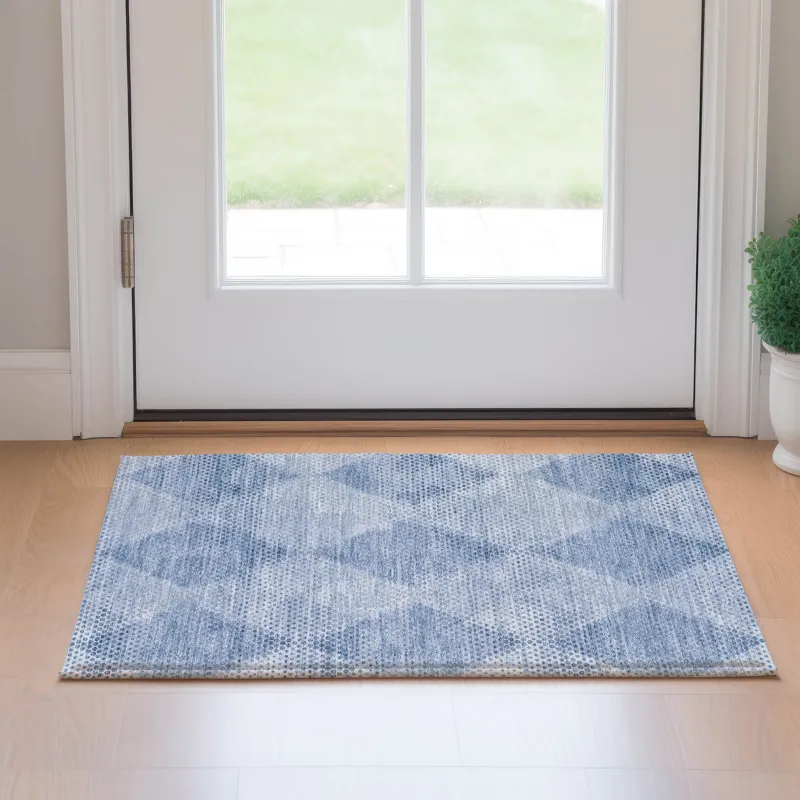 Luxury Washable Trevi Blue 1\'8\" x 2\'6\" Rug