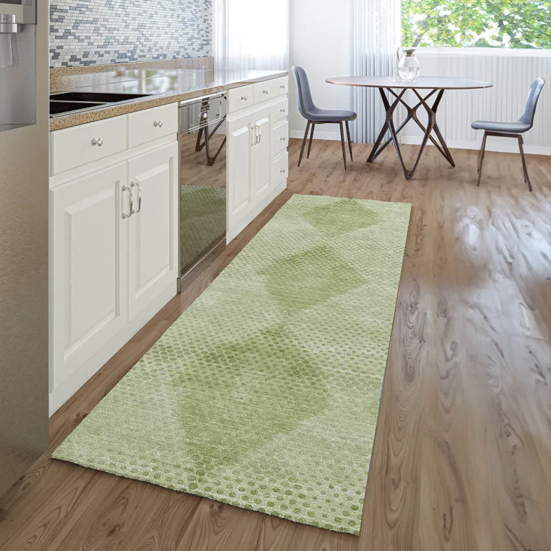 Luxury Washable Trevi Mint 2\'3\" x 7\'6\" Runner Rug