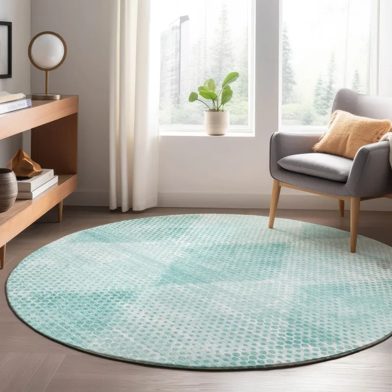 Luxury Washable Trevi Teal 8\' x 8\' Round Rug