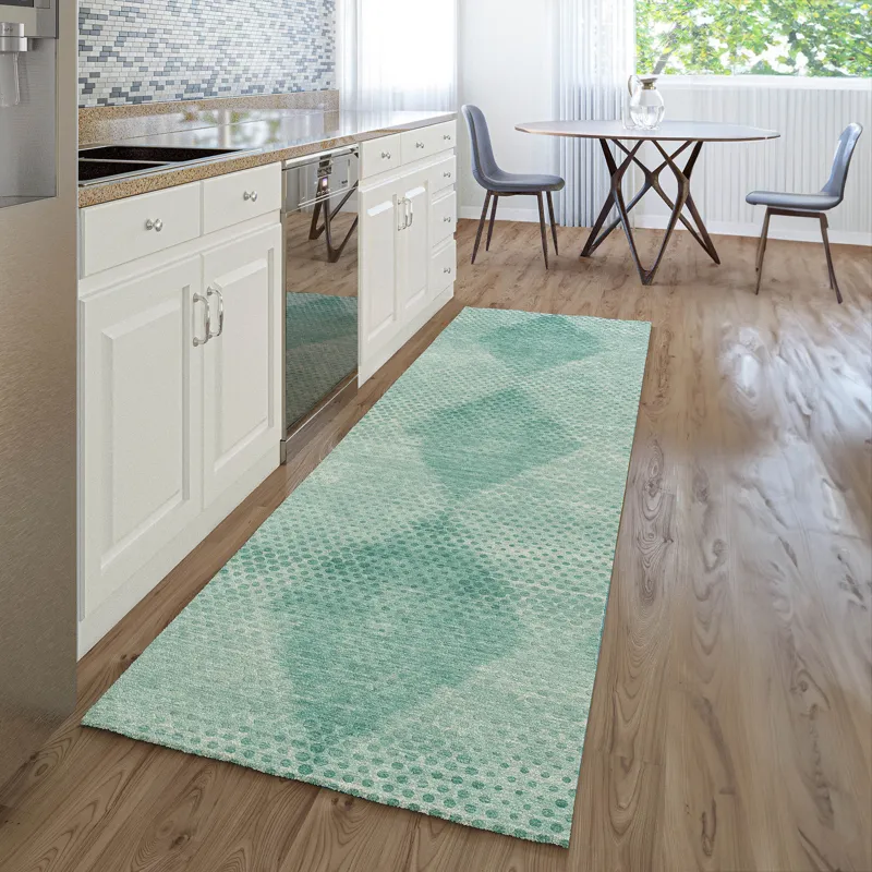 Luxury Washable Trevi Teal 2\'3\" x 7\'6\" Runner Rug