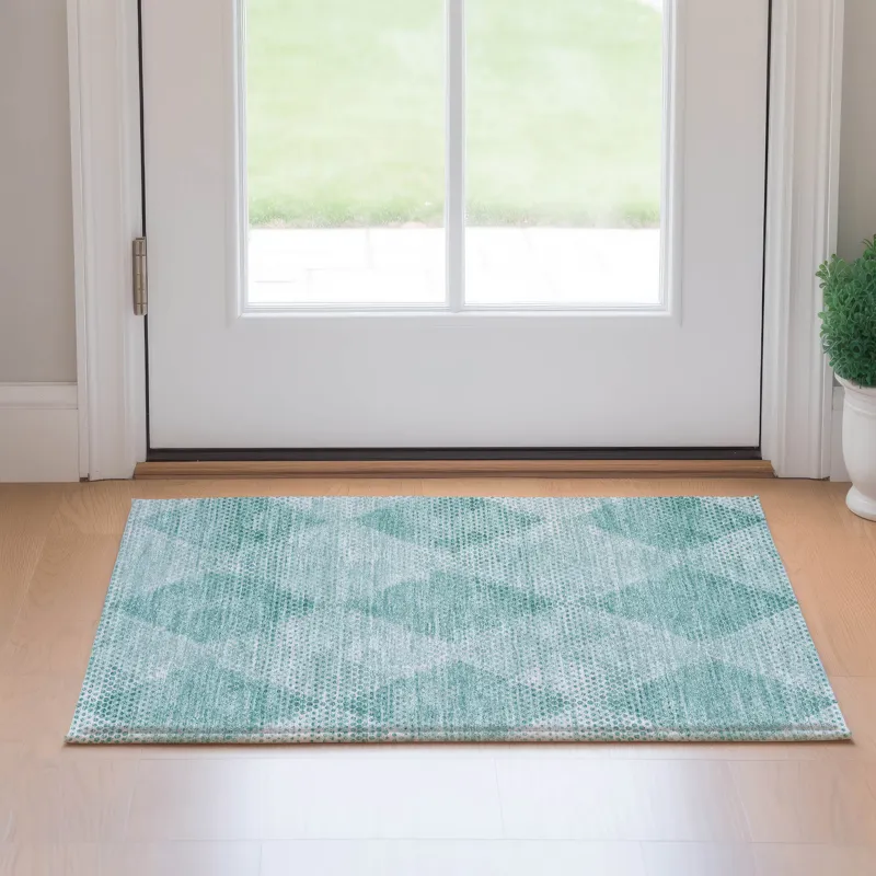 Luxury Washable Trevi Teal 1\'8\" x 2\'6\" Rug