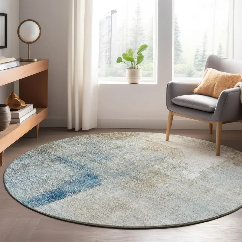 Luxury Washable Trevi Taupe 8\' x 8\' Round Rug