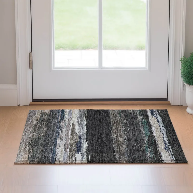Luxury Washable Trevi Black 1\'8\" x 2\'6\" Rug